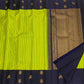 Lime green and canary yellow Kanchi Kattam stripe body on handwoven pure silk Kanjeevaram saree — body close-up