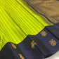 Lime green and navy blue handwoven pure silk Kanjeevaram saree with Gandaberunda Kudhirai butta border — full folded overview