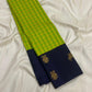 Navy pallu with Gandaberunda and Kudhirai butta on lime green Kanjeevaram pure silk saree — pallu close-up