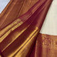 Grand Mayil Butta peacock pallu in antique gold zari on deep crimson ground — Kanchi Pattu silk saree