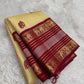 Antique gold Varisaipet border of the Kanchi Pattu saree with horizontal gold zari bands