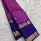 Magenta and violet handwoven pure silk Kanchi Pattu saree with Zari Kattam body and Rettapet Paisley Peacock border — full folded overview