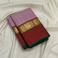 Mauve pink and deep maroon handwoven pure silk Kanjivaram Korvai Kaal Irangiya saree — full folded overview