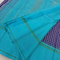 Navy blue and white handwoven pure silk Kanchi Pattu saree with Kanchi Kattam check body and sky blue border — full folded overview