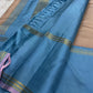 Folded view of taupe and cerulean blue handwoven pure silk KanchiPattu saree with Korvai Thazhampoo Reku border