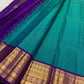 Teal and violet handwoven pure silk KanchiPattu saree with Zari Kattam check body and Korvai Varisaipet border — full folded overview
