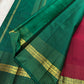 Bottle green Korvai border of the Kanjivaram lightweight saree with multicolour Varisaipet bands in gold, rust, and silk thread