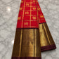 Handwoven pure silk Kanchipuram saree in scarlet red with Zari Kattam body, Vanasringaram Butta in 3 gram gold zari, and dark maroon Vanasringaram border — Idam Living