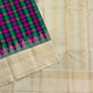 Kanchi Kattam check weave close-up on multicolour handwoven pure silk Kanchipuram saree — weave detail