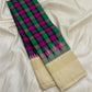 Magenta green grey and navy Kanchi Kattam silk check body on multicolour pure silk Kanchipuram saree — body close-up