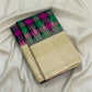 Multicolour Kanchi Kattam handwoven pure silk Kanchipuram saree with ivory Thazhampoo Reku border — full folded overview
