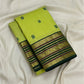 Full folded view of lime green Kanjeevaram Varisaipet saree showing Silk Thread Butta body and dark green border