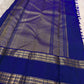 Close-up of royal blue silk body with diagonal repeating Floral Butta in antique gold zari — Kanjeevaram Rettapet