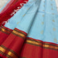 Handwoven pure silk Kanjeevaram saree in sky blue with Maanga Butta body, Korvai construction, and Ganga Jamuna border in violet and red with gold zari — Idam Living