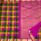 Multicolour Paalum Pazhamum KanchiPattu silk saree folded with magenta Korvai Kamalam border visible