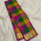 Kamalam lotus butta gold zari detail on magenta Korvai border of multicolour Paalum Pazhamum KanchiPattu saree