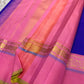 Close-up of royal blue pure silk body with fine horizontal Seepu Reku zari lines on handwoven Kanjeevaram saree