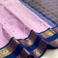 Close-up of soft lavender silk body with circular Meenakari Kamalam Butta in antique gold zari — Kanjipuram Butta