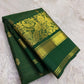 Grand Mayil Butta peacock figural in heavy gold zari on forest green border — Kanjivaram Zari Kattam saree detail
