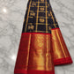 Handwoven pure silk Kanjivaram saree in Kanchana deep brown with Zari Kattam body, Vanasringaram Butta in 3 gram gold zari, and scarlet red Vanasringaram border — Idam Living