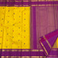 Violet pallu of canary yellow Kancheepuram Rettapet saree with silk thread butta — pallu close-up