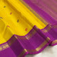 Violet Rettapet double-line gold zari border on canary yellow handwoven pure silk Kancheepuram saree — border detail