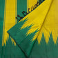 Golden mustard and emerald green Pattupet Kanchipuram saree folded flat view