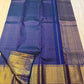 Navy blue Kanchipuram pallu with elaborate Kodi climber gold zari work — full spread