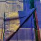 Navy blue Kanchipuram Zari Kattam saree folded flat — full length view