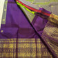 Olive green and purple handwoven pure silk Kanchipuram Korvai saree — full overview