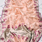 Full Peach Blush Pattu Silk Chanderi saree with magenta border, silver-toned detailing and metallic pallu