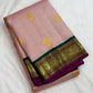 Petal pink handwoven pure silk Kanchipuram Kai Korvai saree with emerald green Gandaberunda zari border
