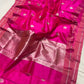 Rani Pink handloom Chanderi silk saree with silver paisley buttas, rose borders and broad luminous silver zari pallu