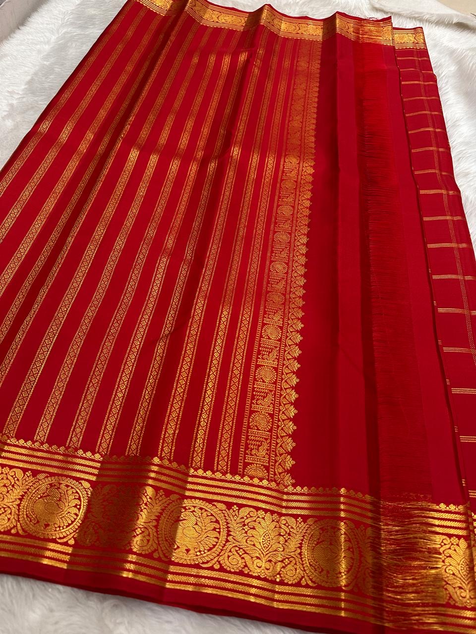 Red Zari Kattam Kancheepuram saree folded flat view