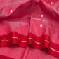 Rose pink Pattu Silk Chanderi saree with rich red border and delicate leaf-shaped woven buttas