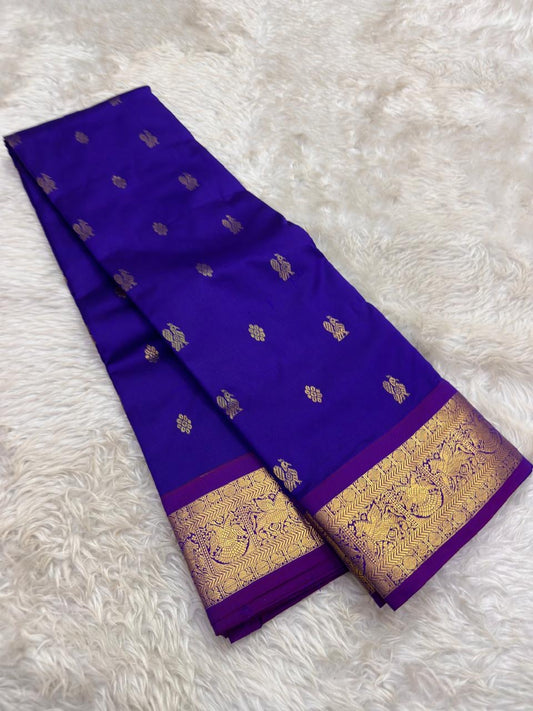 Royal Blue Handwoven Pure Silk Kanjeevaram Saree with Kili Butta