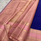 Blush pink Varisaipet border on royal blue Kanjipuram saree
