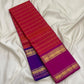 Handwoven coral red pure silk Kanchipuram saree with Ganga Jamuna Thogai Mayil border