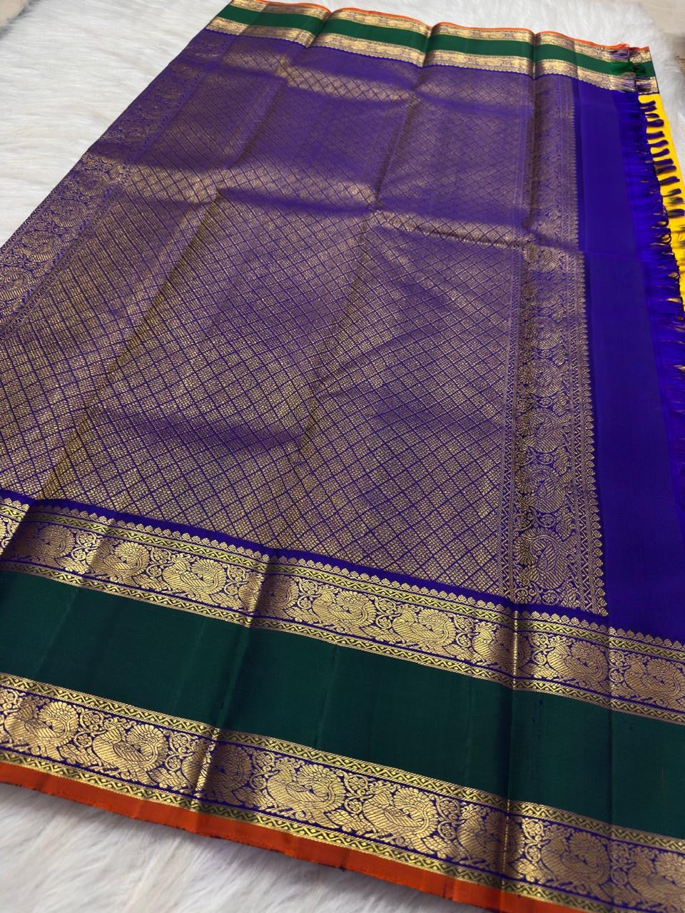 Yellow and green Silk Mark certified Kanchipuram saree