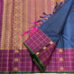 Slate blue Kanjeevaram pure silk saree with grand twin peacock zari pallu