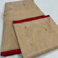 Draped Sandalwood Beige Chanderi Katan Silk saree with fine gold woven buttas and red edging