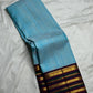 Sky blue and maroon handwoven pure silk Kanchipuram saree with Varisaipet border — full overview