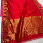 Vermilion Red Handloom Pattu Silk Chanderi Saree with elaborate floral border and luminous gold pallu
