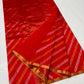 Full Vermilion Red Pattu Silk Chanderi saree with wavy woven stripes and metallic pallu