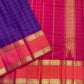 Luminous gold zari Kanchi Kattam check grid detail on deep violet body of Kanjivaram saree