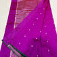 Full vivid magenta Chanderi silk saree with spaced woven buttas, green border and fine striped pallu