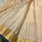 Warm Ivory Kanchi Pattu silk saree — full front view, zari kattam weave — Idam Living