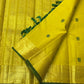 Gold zari narrow border with green silk selvedge stripe detail