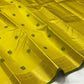 Close-up of bright yellow mulberry silk body with forest green silk thread Kili butta