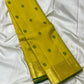 Yellow and green handwoven pure silk Butta Kanchipuram saree with Kili butta overview